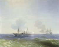 Айвазовский И. К. Бой парохода «Веста» с турецким броненосцем «Фехти-Буленд» в Чёрном море 11 июля 1877 года. 1877