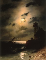 Айвазовский И. К. Морской пейзаж с обломками корабля под лунным светом