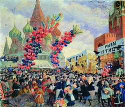 Кустодиев Б.М. Вербный торг у Спасских ворот на Красной площади в Москве 1917